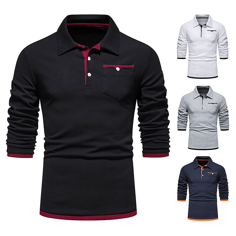 Men's Golf Shirt non-printing Color Block Button Down Collar