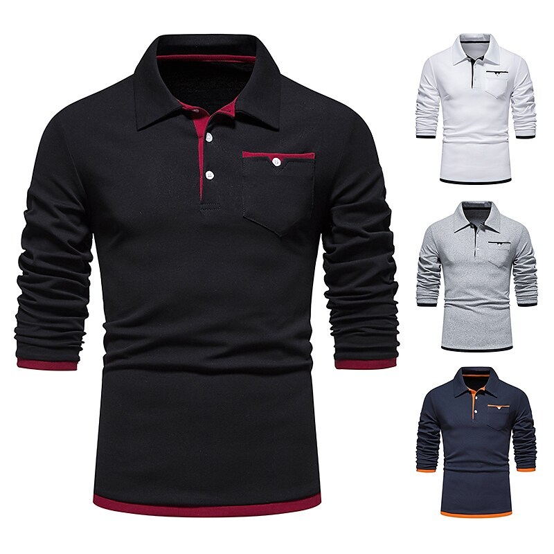 Men's Golf Shirt non-printing Color Block Button Down Collar