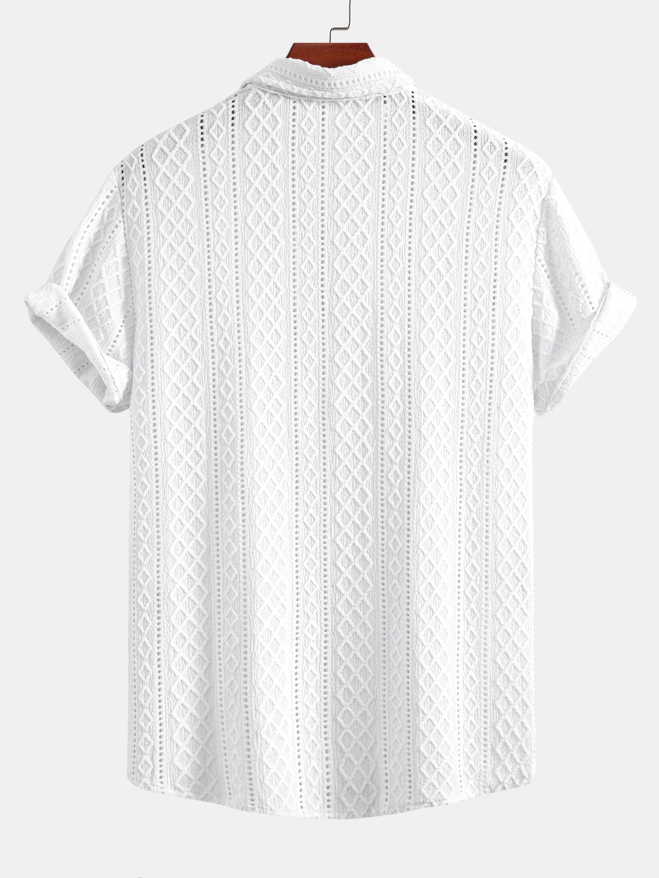 Geometry Rhombus Jacquard Button Up Shirt & Crinkle Textured Straight Leg Pants