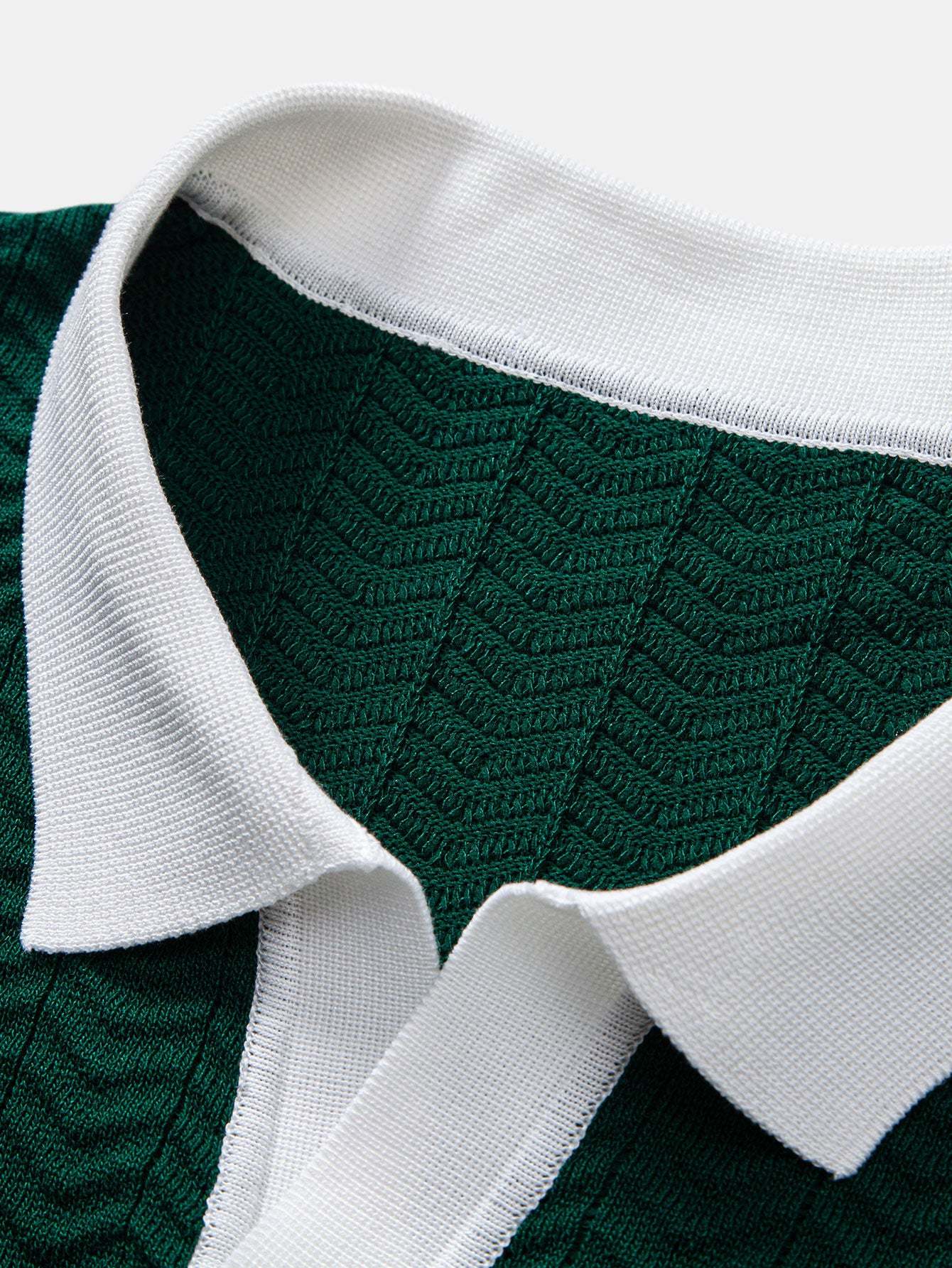 Texture Contrast Knitted V Neck Polo Shirt & Slim Fit Tapered Trousers