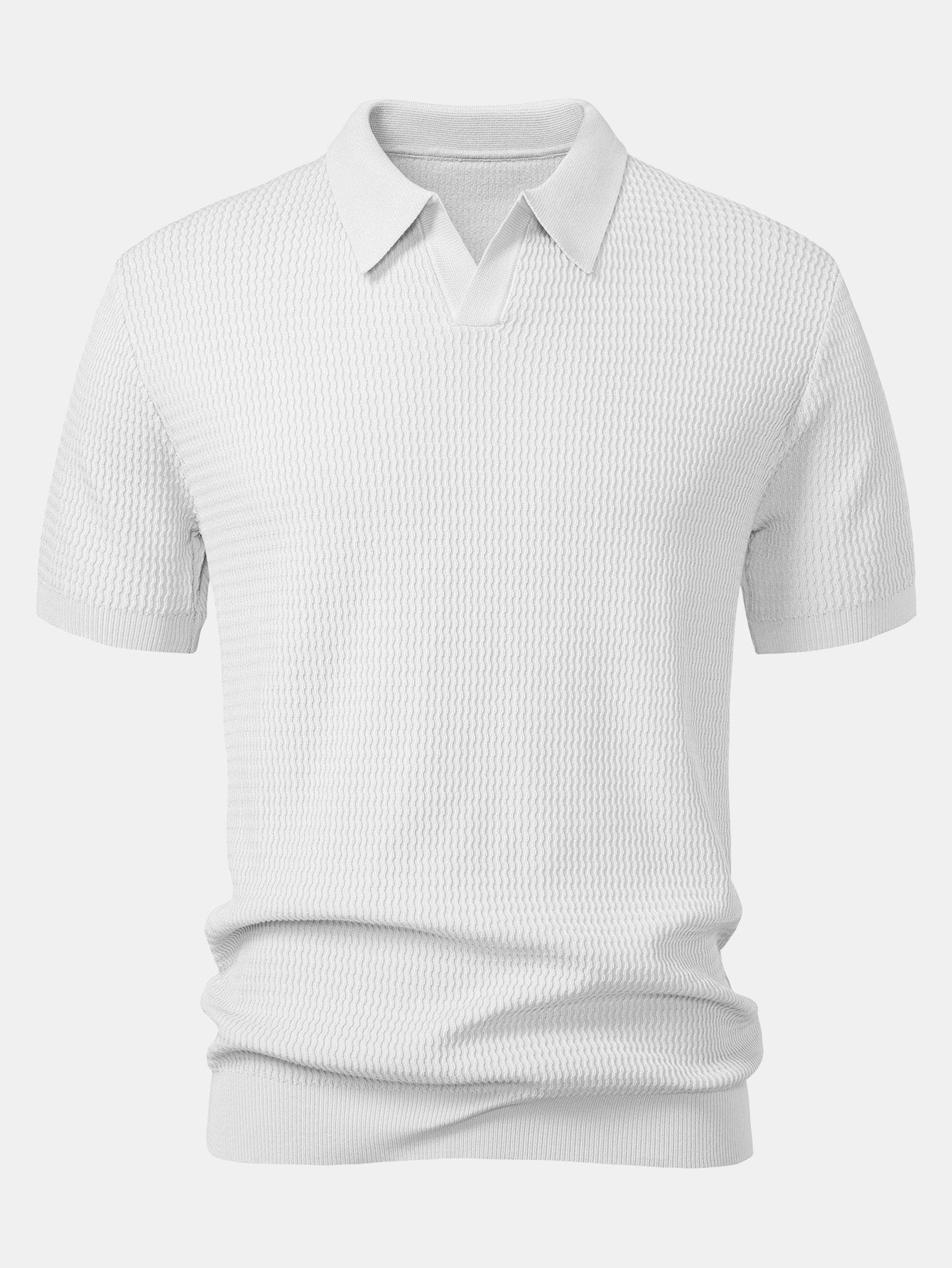 Wave Jacquard Knit V Neck Polo Shirt & Slim Fit Tapered Trousers