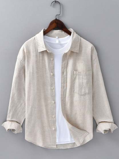Long Sleeve Linen Cotton Shirt With Pocket
