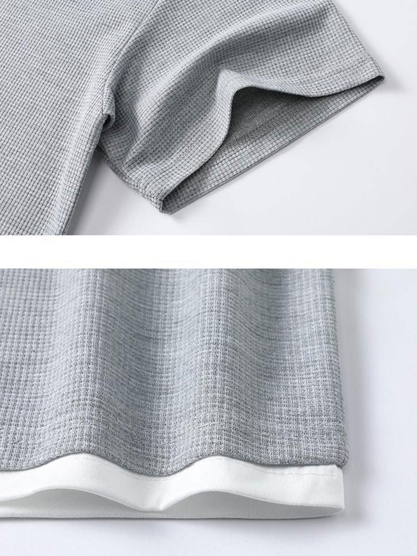 Relax Fit 2 In 1 Notched Collar Waffle T-Shirt & Waffle Pleated Pintuck Straight Leg Pants