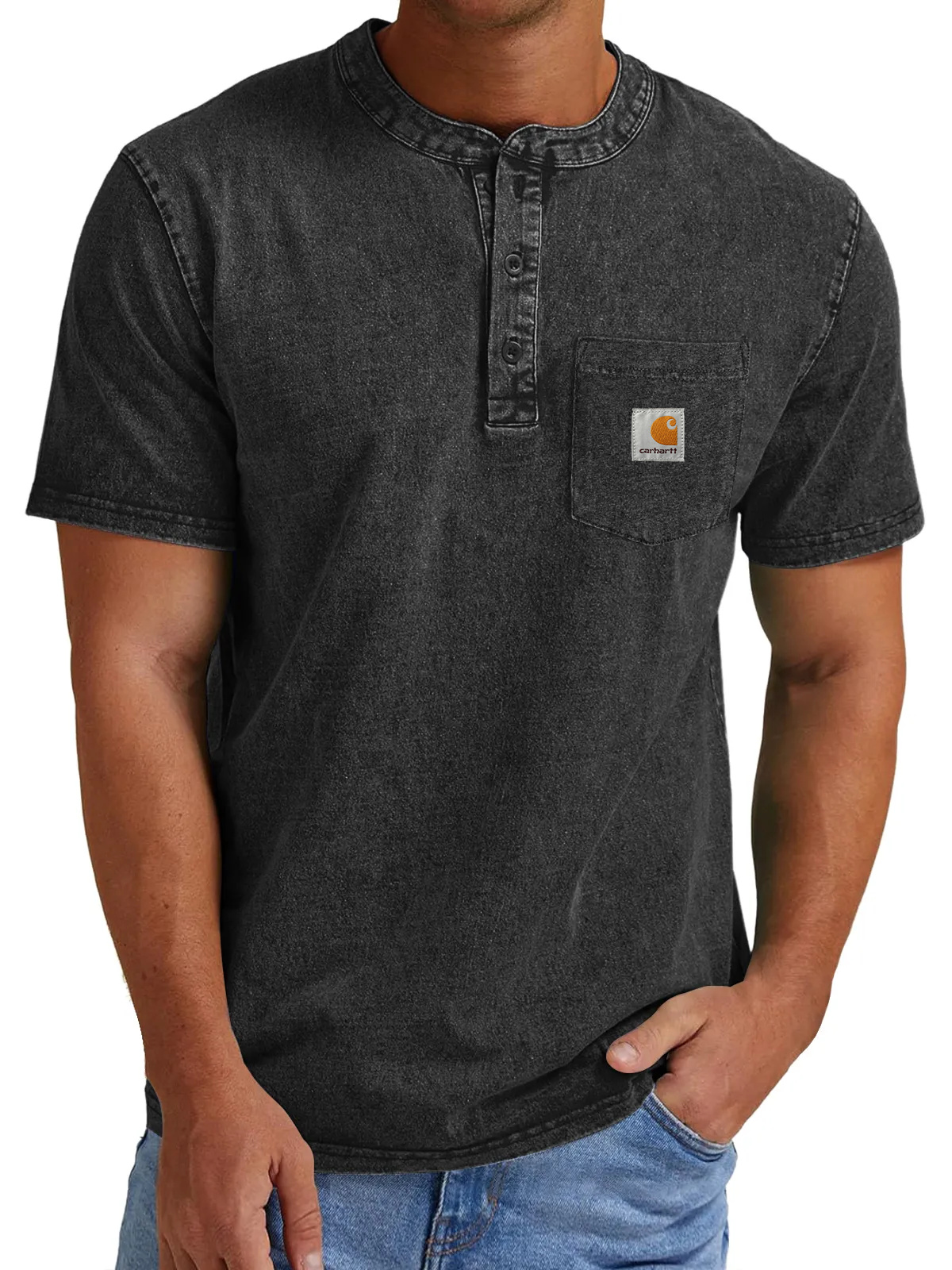 Carhartt Men's Vintage Casual Button Pocket Short Sleeve Henley Shirt