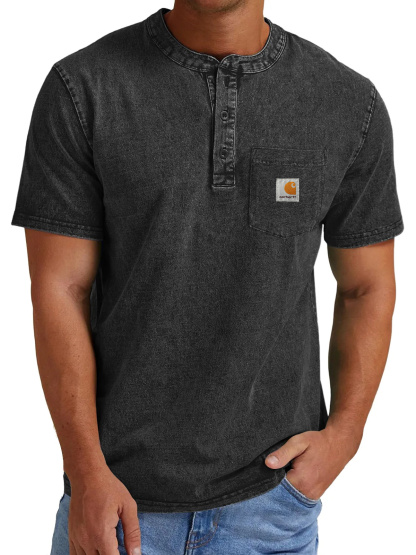 Carhartt Men's Vintage Casual Button Pocket Short Sleeve Henley Shirt
