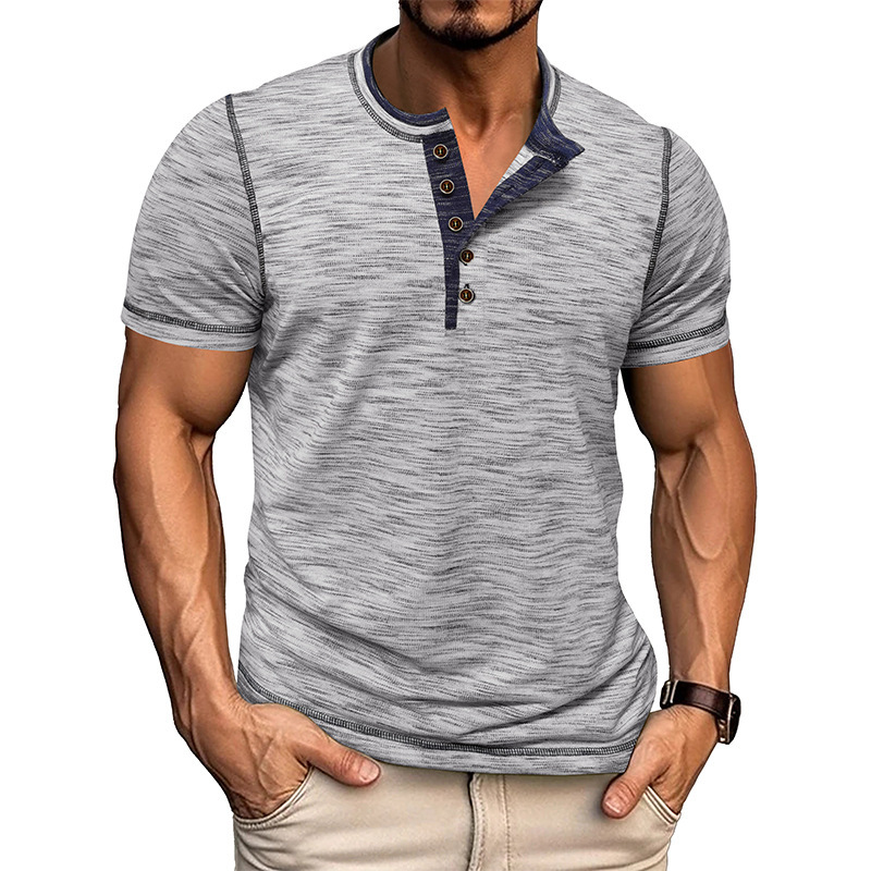 Men's Colorblock Crew Neck Henley T-Shirt