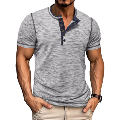 Men's Colorblock Crew Neck Henley T-Shirt