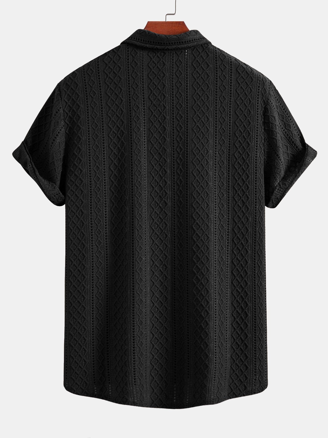 Geometry Rhombus Jacquard Button Up Shirt & Crinkle Textured Straight Leg Pants