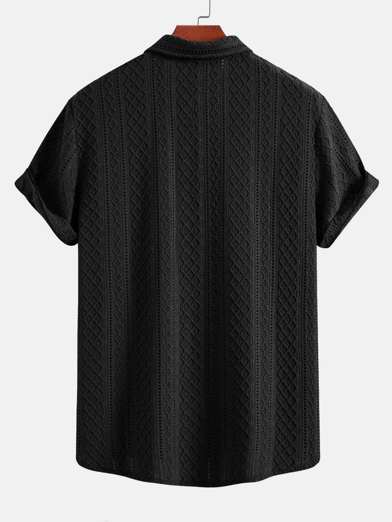 Geometry Rhombus Jacquard Button Up Shirt & Crinkle Textured Straight Leg Pants