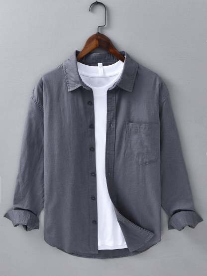 Long Sleeve Linen Cotton Shirt With Pocket