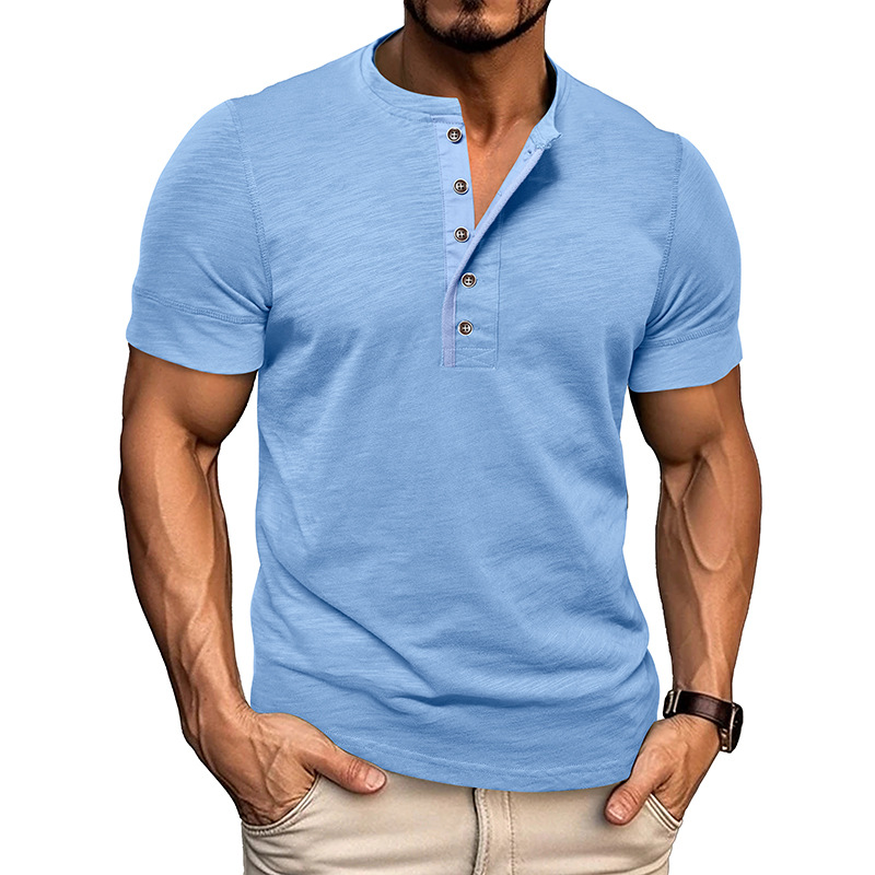 Men's Muscle Fit Colorblock Cotton Henley Tee