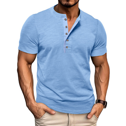 Men's Muscle Fit Colorblock Cotton Henley Tee