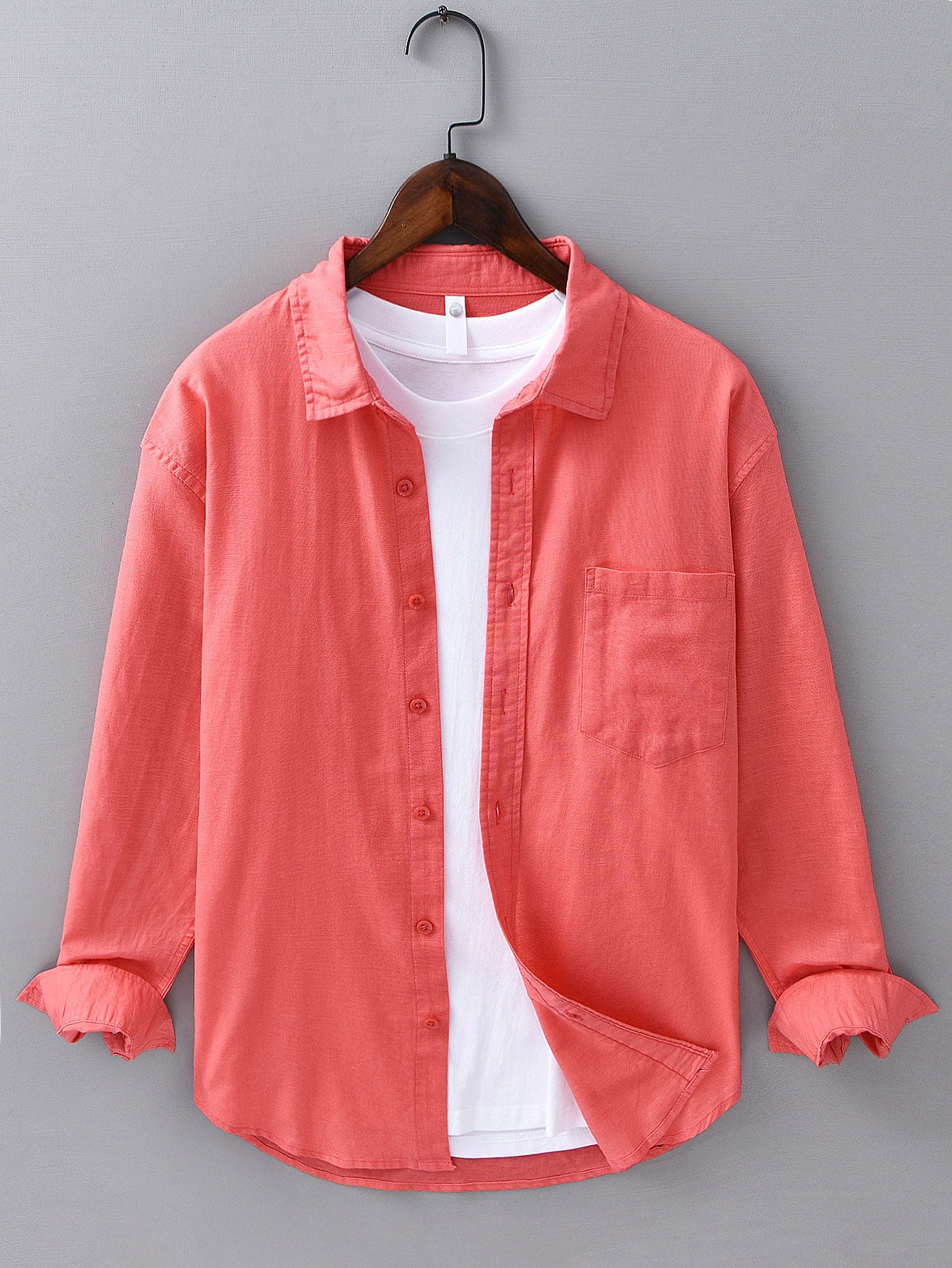 Long Sleeve Linen Cotton Shirt With Pocket