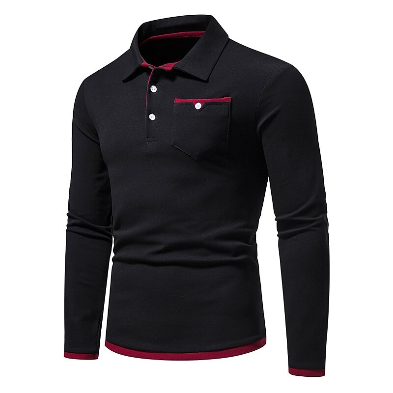 Men's Golf Shirt non-printing Color Block Button Down Collar