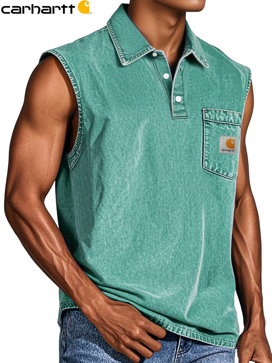 Carhartt Men's Retro Casual Pocket Button Sleeveless Lapel POLO Shirt