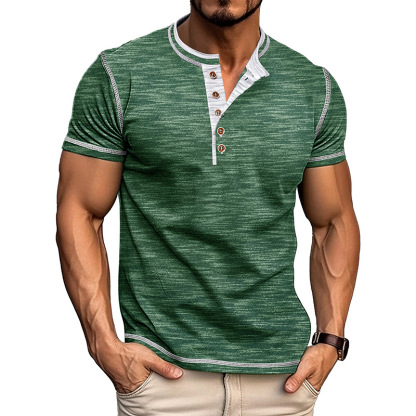 Men's Colorblock Crew Neck Henley T-Shirt
