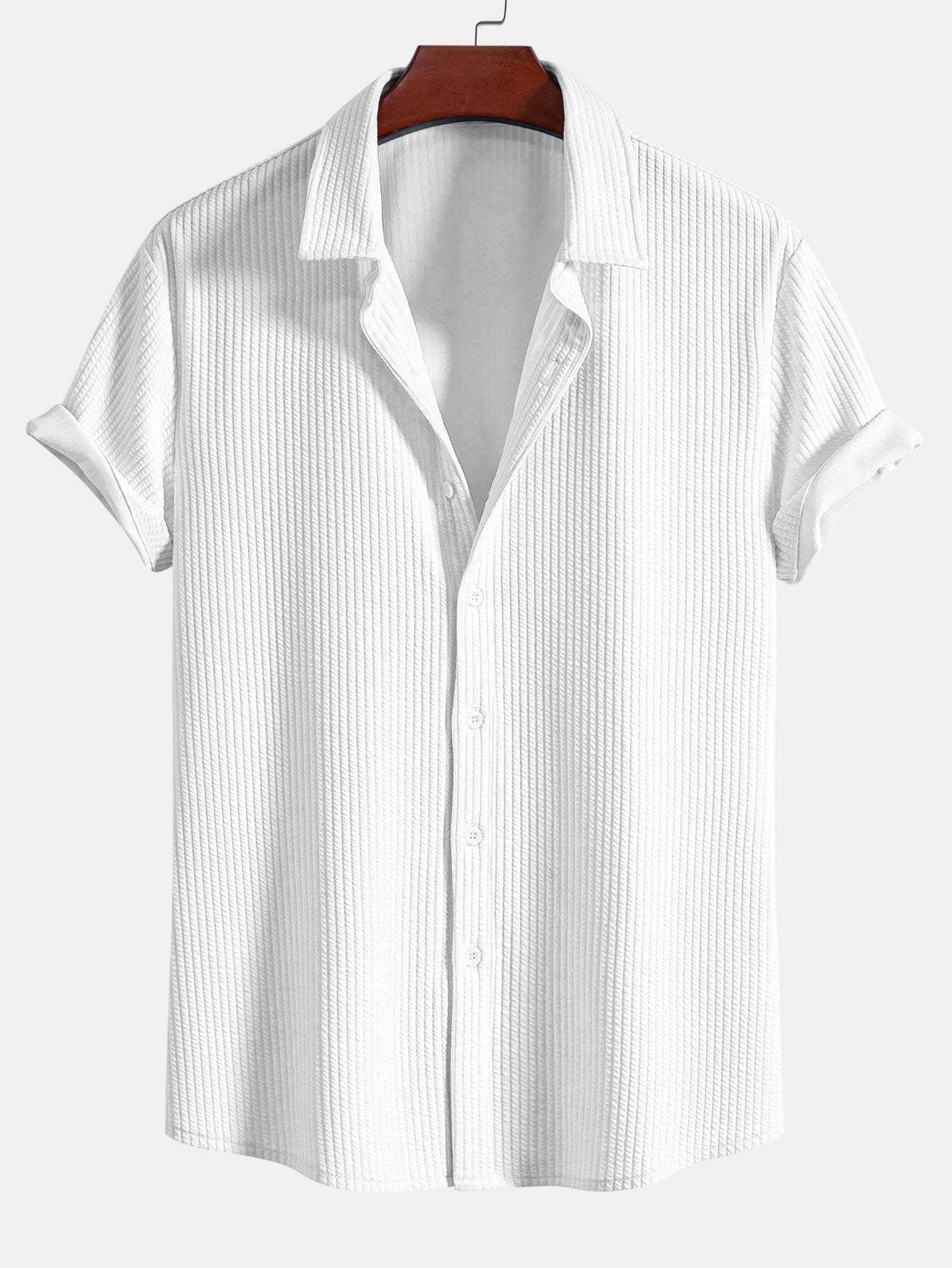 Muscle Fit Ribbed Button Up Shirt