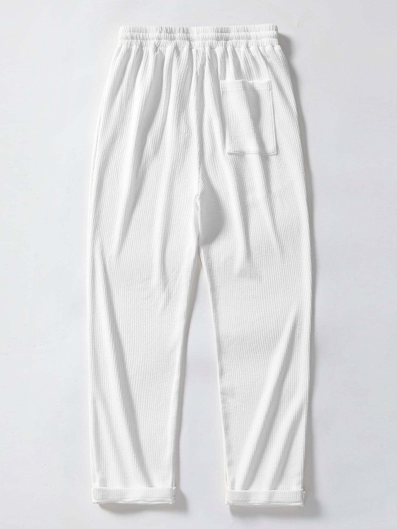 Texture Contrast Knitted V Neck Polo Shirt & Straight Leg Ribbed Pants