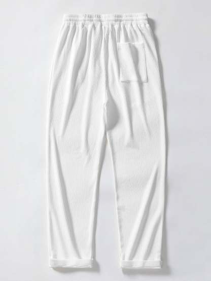 Texture Contrast Knitted V Neck Polo Shirt & Straight Leg Ribbed Pants