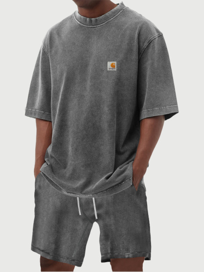 Carhartt Men's 100% Cotton Vintage Distressed Washed Print Short Sleeved T-shirt Shorts Set