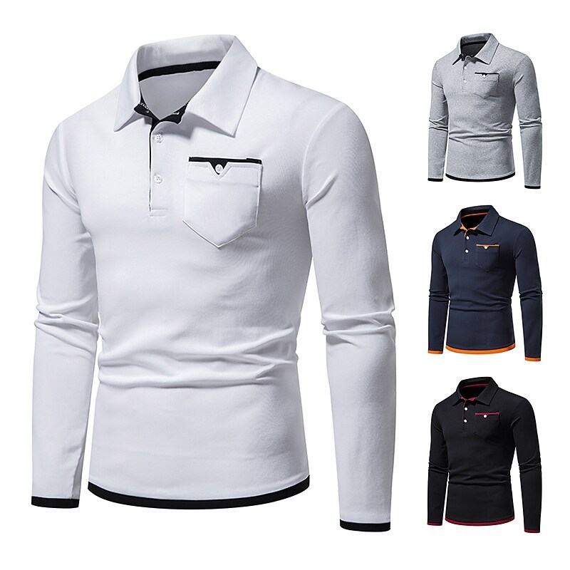 Men's Golf Shirt non-printing Color Block Button Down Collar