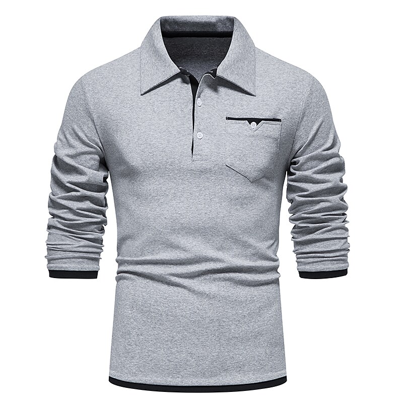 Men's Golf Shirt non-printing Color Block Button Down Collar