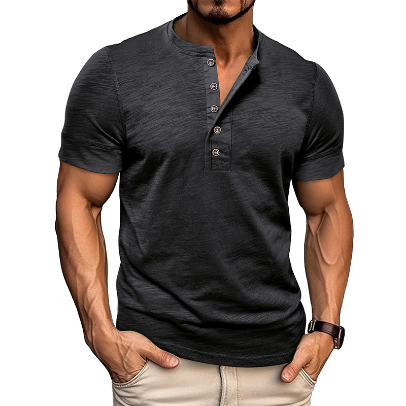 Men's Muscle Fit Colorblock Cotton Henley Tee