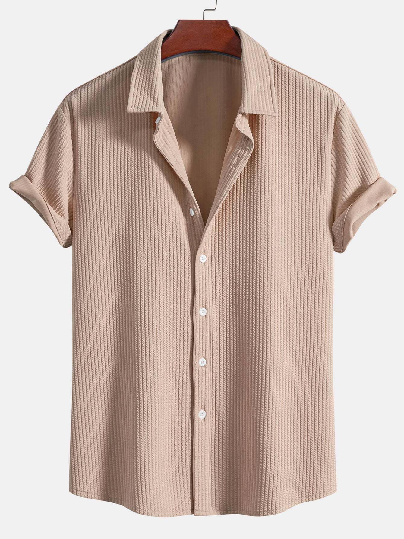 Muscle Fit Ribbed Button Up Shirt