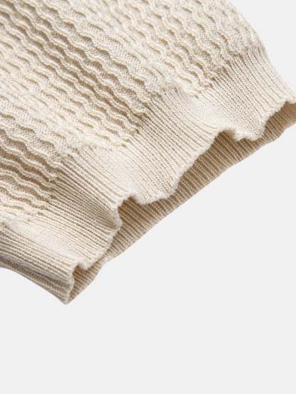 Wave Jacquard Knit V Neck Polo Shirt & Slim Fit Tapered Trousers