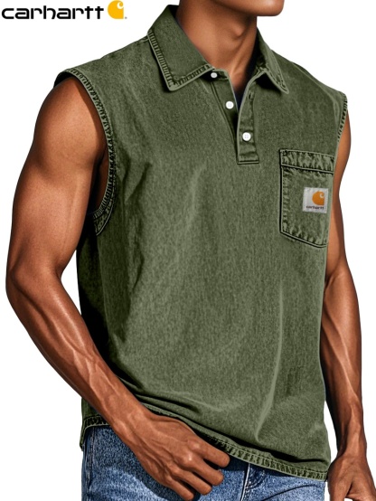 Carhartt Men's Retro Casual Pocket Button Sleeveless Lapel POLO Shirt