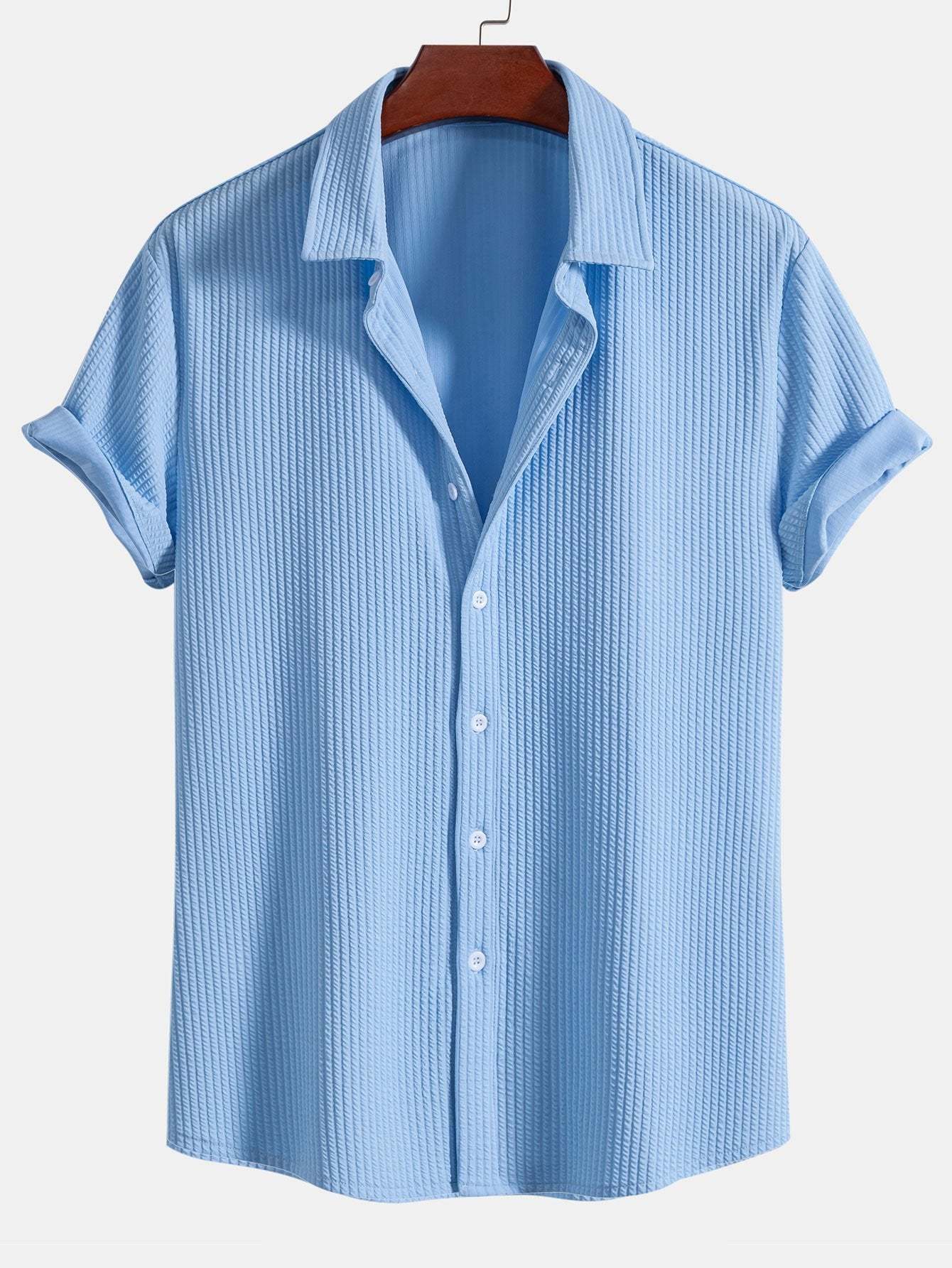 Muscle Fit Ribbed Button Up Shirt