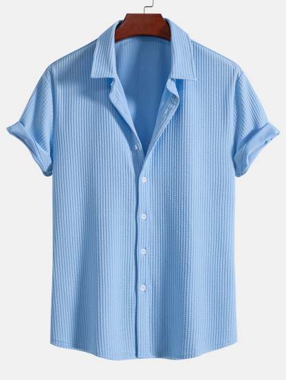 Muscle Fit Ribbed Button Up Shirt