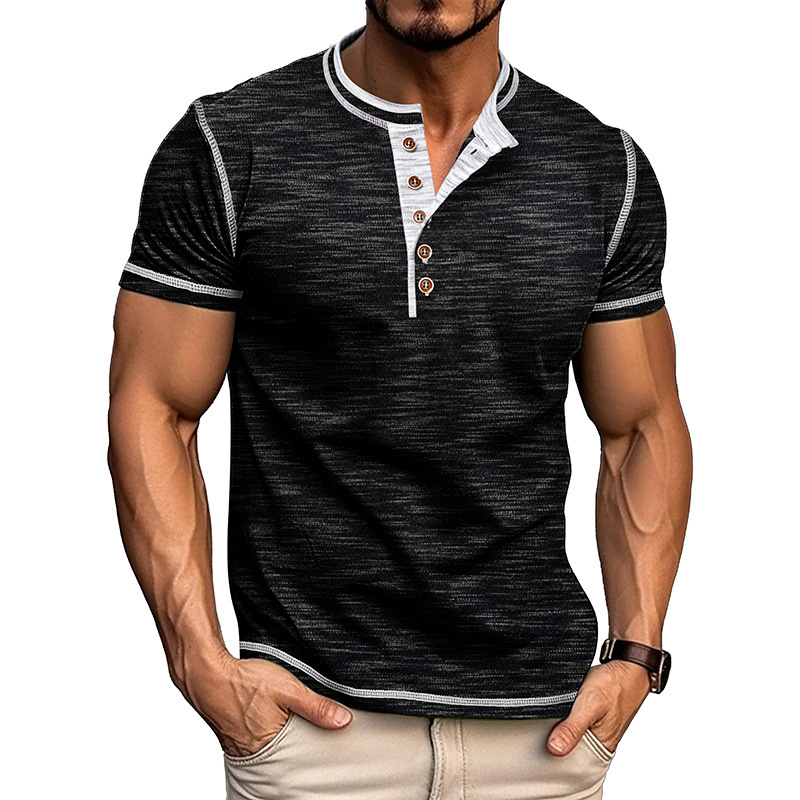 Men's Colorblock Crew Neck Henley T-Shirt