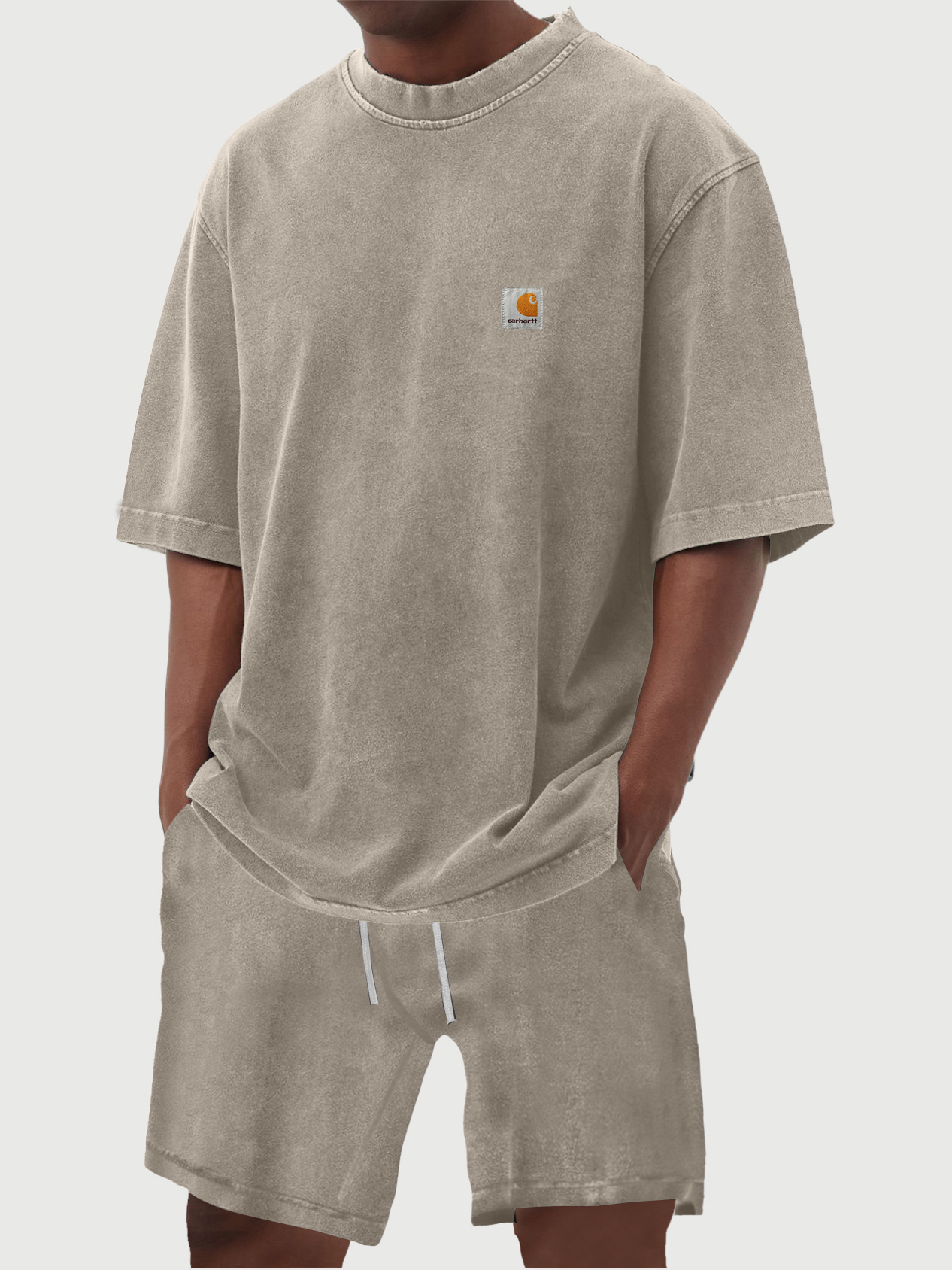 Carhartt Men's 100% Cotton Vintage Distressed Washed Print Short Sleeved T-shirt Shorts Set