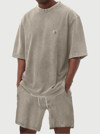 Carhartt Men's 100% Cotton Vintage Distressed Washed Print Short Sleeved T-shirt Shorts Set