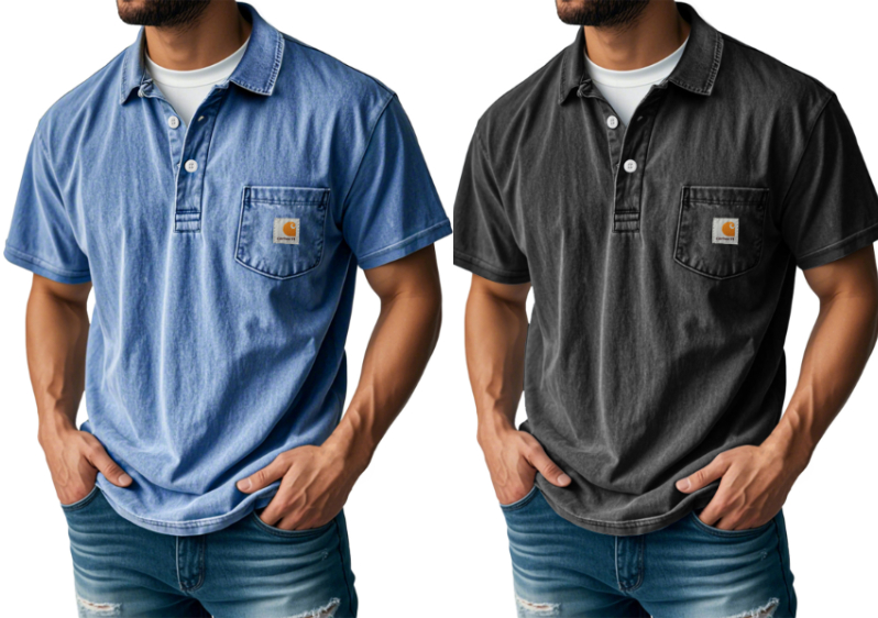 Carhartt Men's Retro Lapel Button Pocket Casual Short Sleeve POLO Shirt