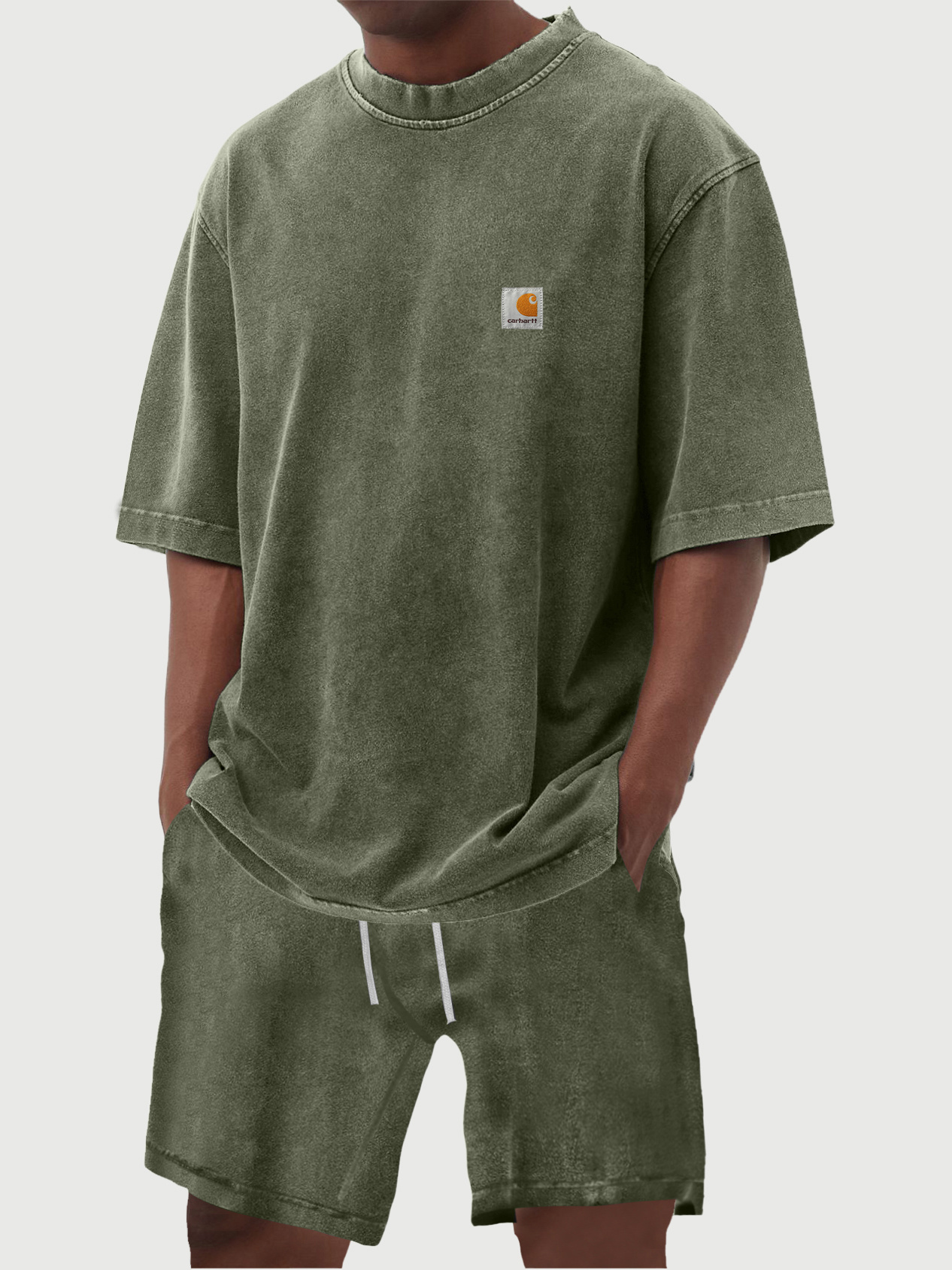 Carhartt Men's 100% Cotton Vintage Distressed Washed Print Short Sleeved T-shirt Shorts Set