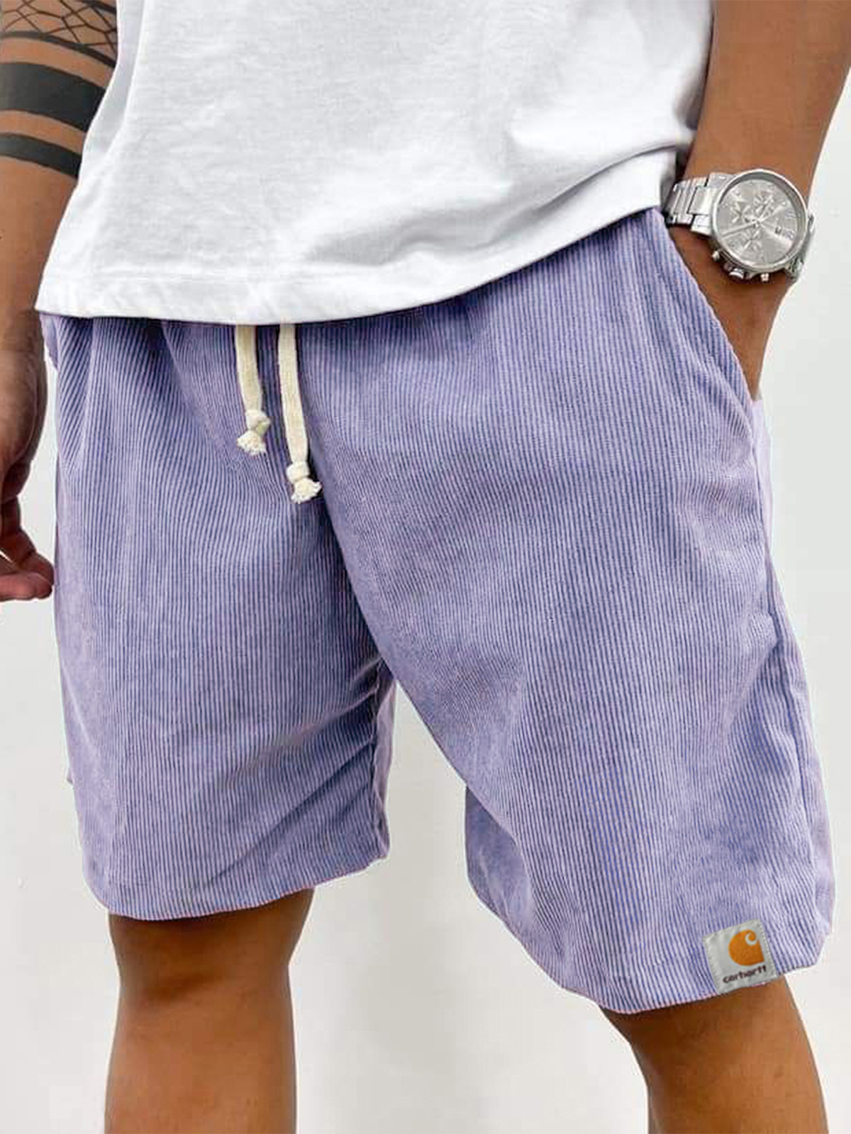 Spring And Summer Solid Color Lace-up Sports Pants Corduroy Simple Shorts
