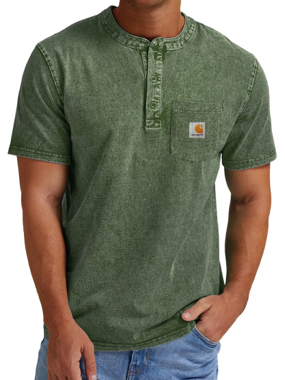 Carhartt Men's Vintage Casual Button Pocket Short Sleeve Henley Shirt