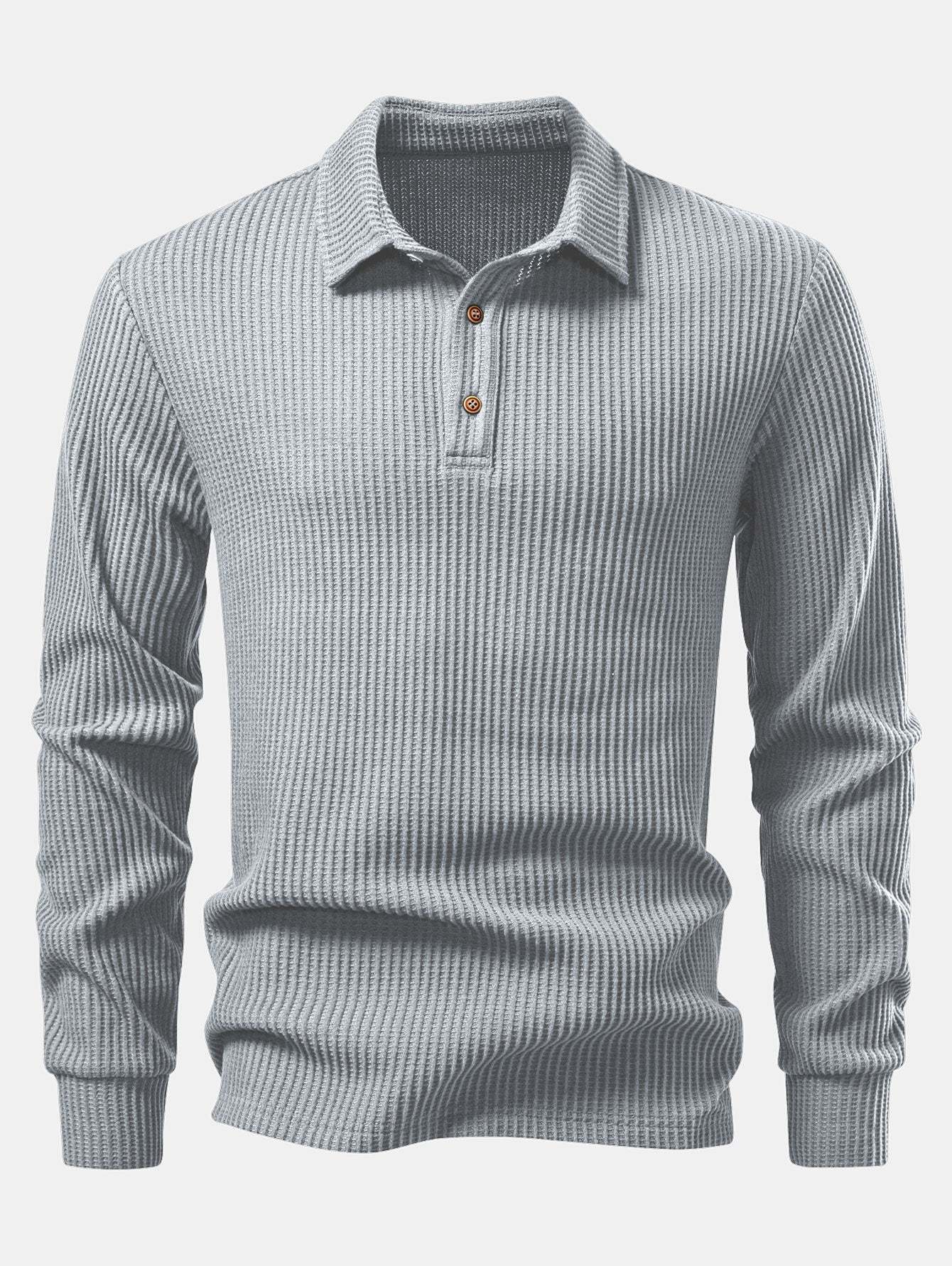 Long Sleeved Knitted Waffle Polo Shirt & Drawstring Knitted Waffle Pants