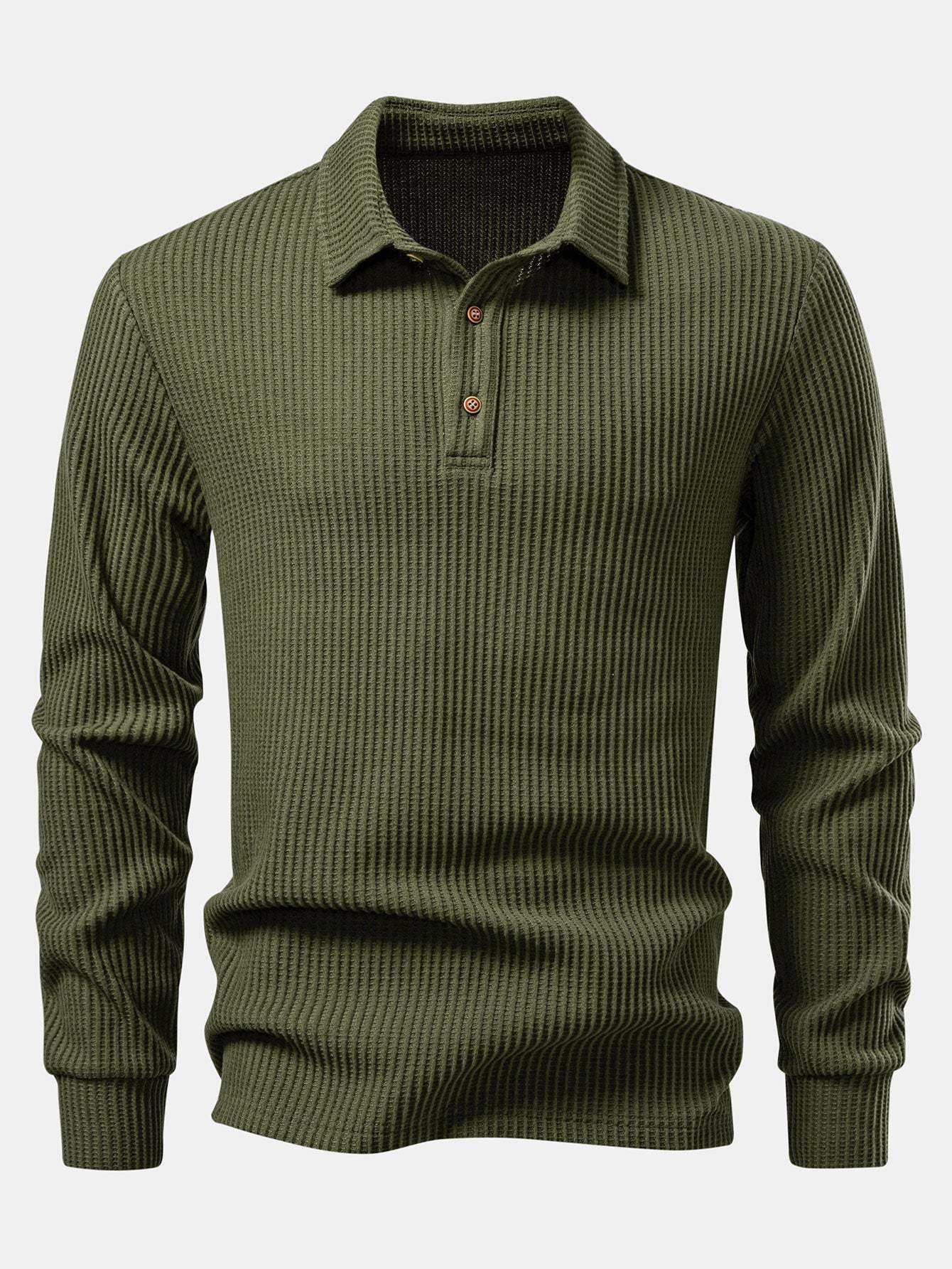 Long Sleeved Knitted Waffle Polo Shirt & Drawstring Knitted Waffle Pants