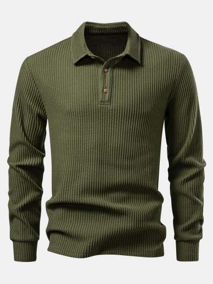 Long Sleeved Knitted Waffle Polo Shirt & Drawstring Knitted Waffle Pants