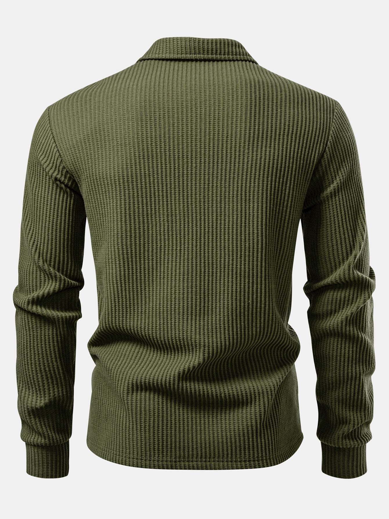 Long Sleeved Knitted Waffle Polo Shirt & Drawstring Knitted Waffle Pants