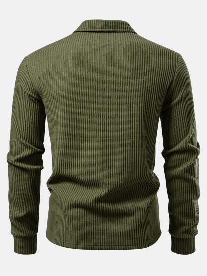 Long Sleeved Knitted Waffle Polo Shirt & Drawstring Knitted Waffle Pants