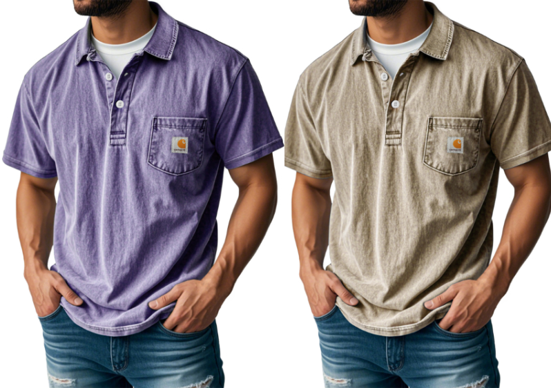 Carhartt Men's Retro Lapel Button Pocket Casual Short Sleeve POLO Shirt