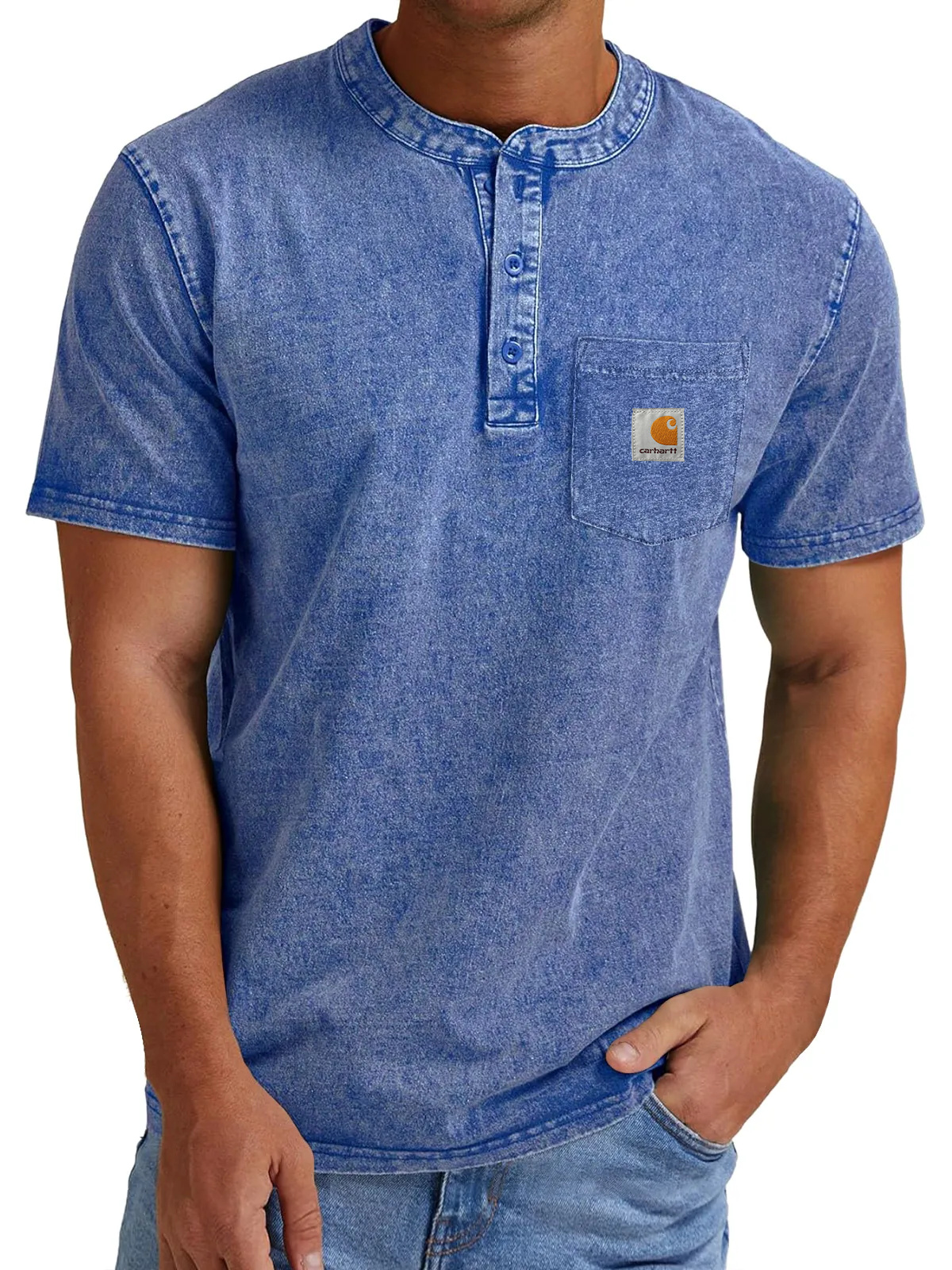 Carhartt Men's Vintage Casual Button Pocket Short Sleeve Henley Shirt