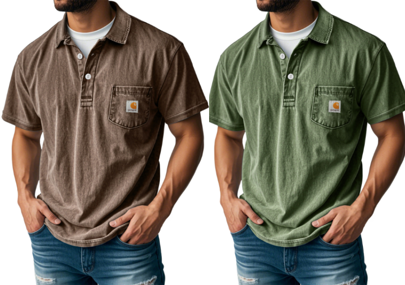 Carhartt Men's Retro Lapel Button Pocket Casual Short Sleeve POLO Shirt