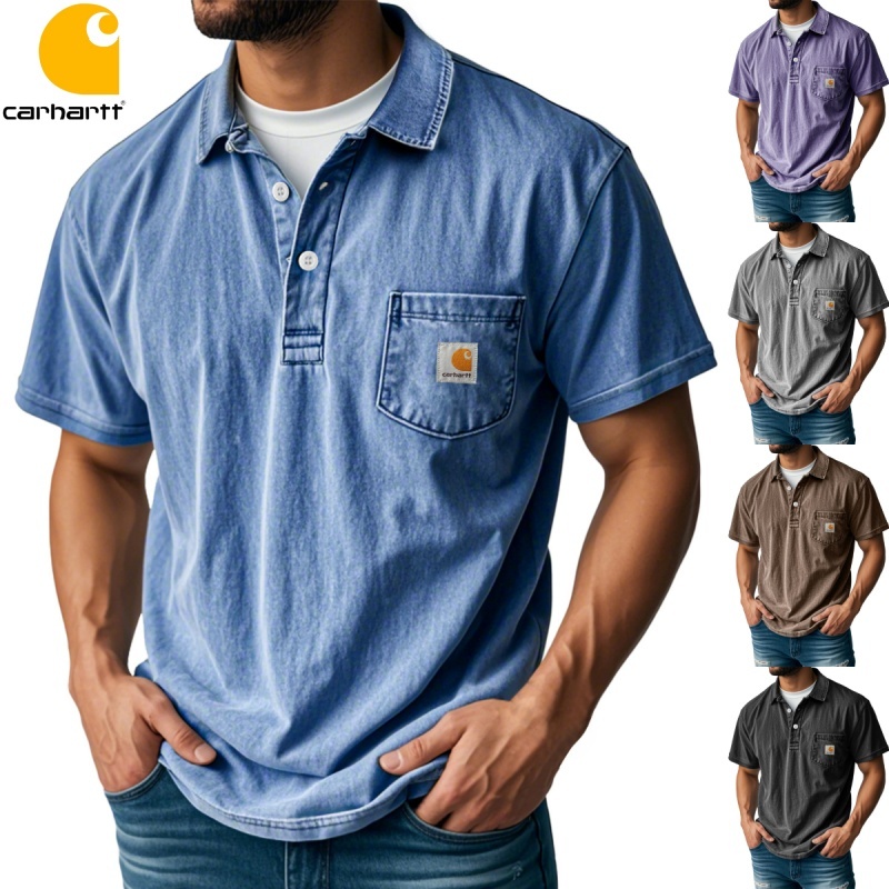 Carhartt Men's Retro Lapel Button Pocket Casual Short Sleeve POLO Shirt