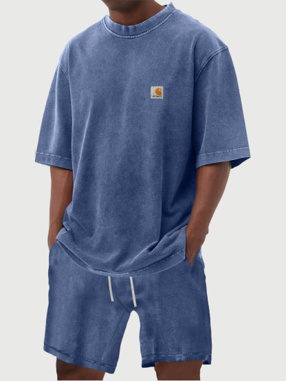 Carhartt Men's 100% Cotton Vintage Distressed Washed Print Short Sleeved T-shirt Shorts Set