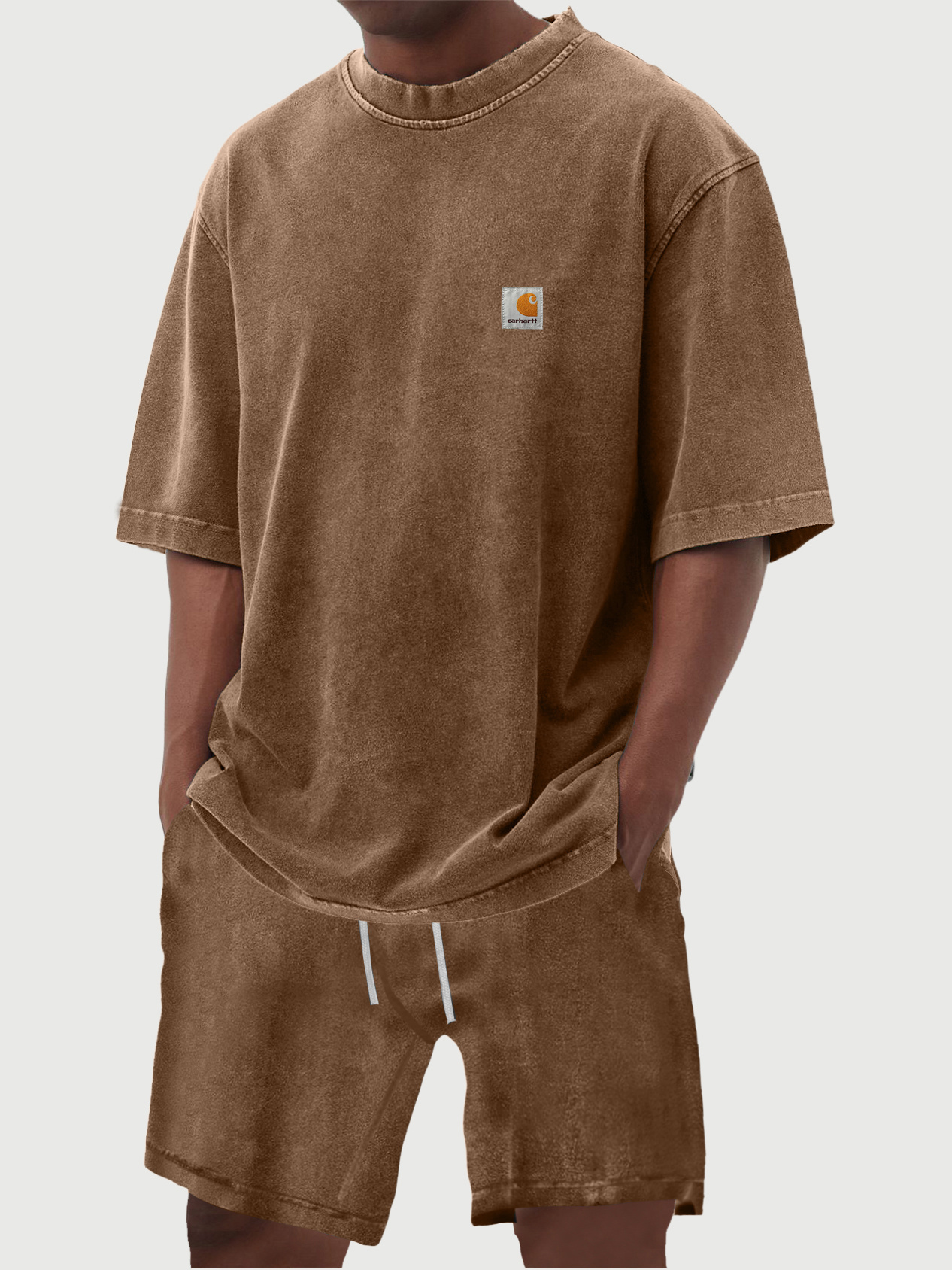 Carhartt Men's 100% Cotton Vintage Distressed Washed Print Short Sleeved T-shirt Shorts Set